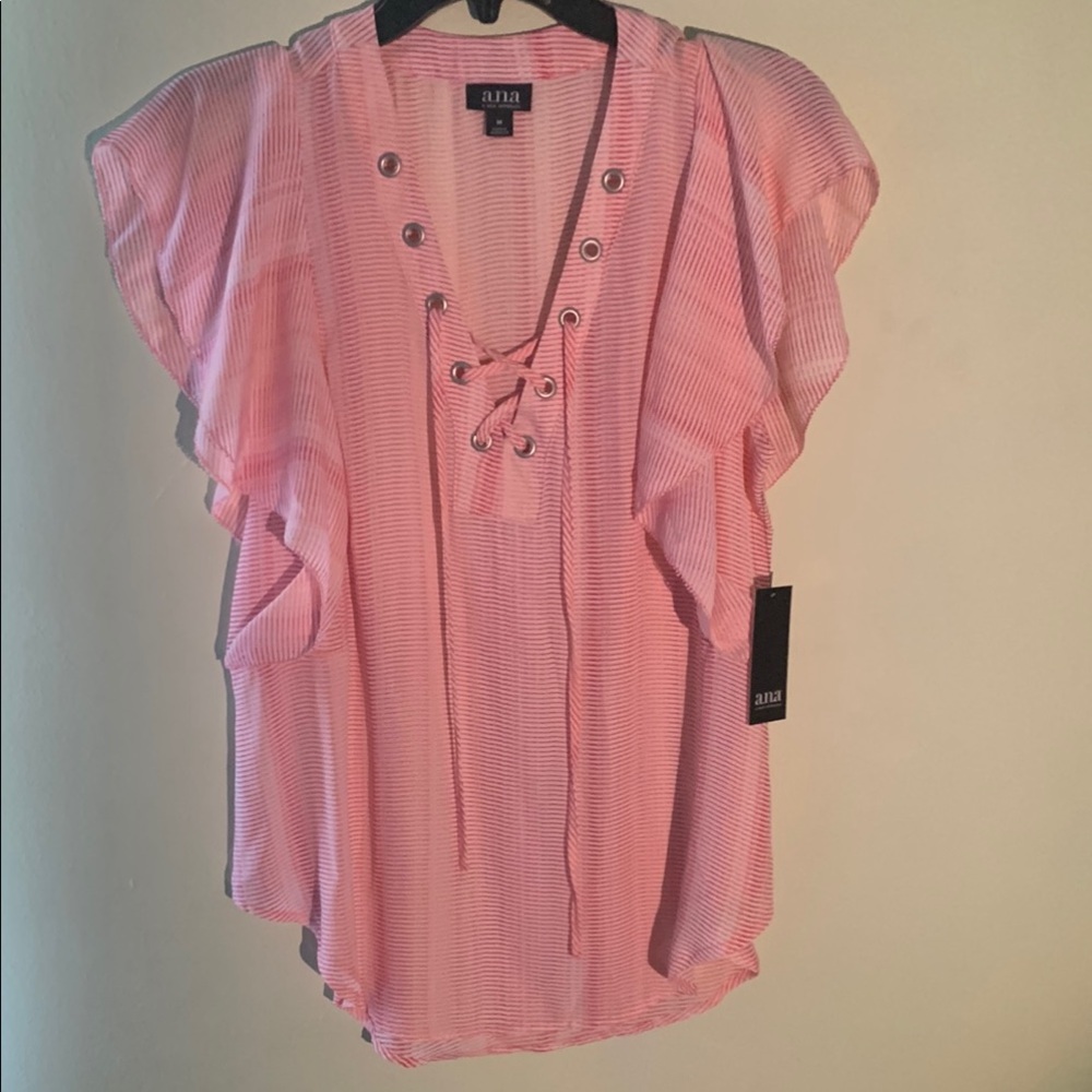 A.N.A Pink Flutter Sleeve Ruffled Blouse